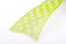 1-1/2" inch wide LIME GREEN Ribbon Sheer Organza with White Polka Dots, 2 yards (6 feet)  rib0123