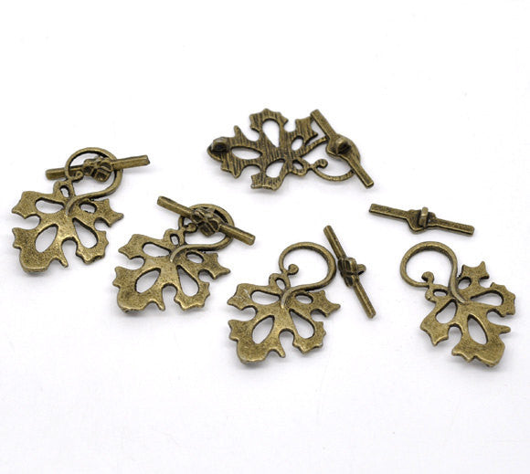 5 Sets Bronze Leaf and Twig Toggle Clasp Connectors, fcl0149