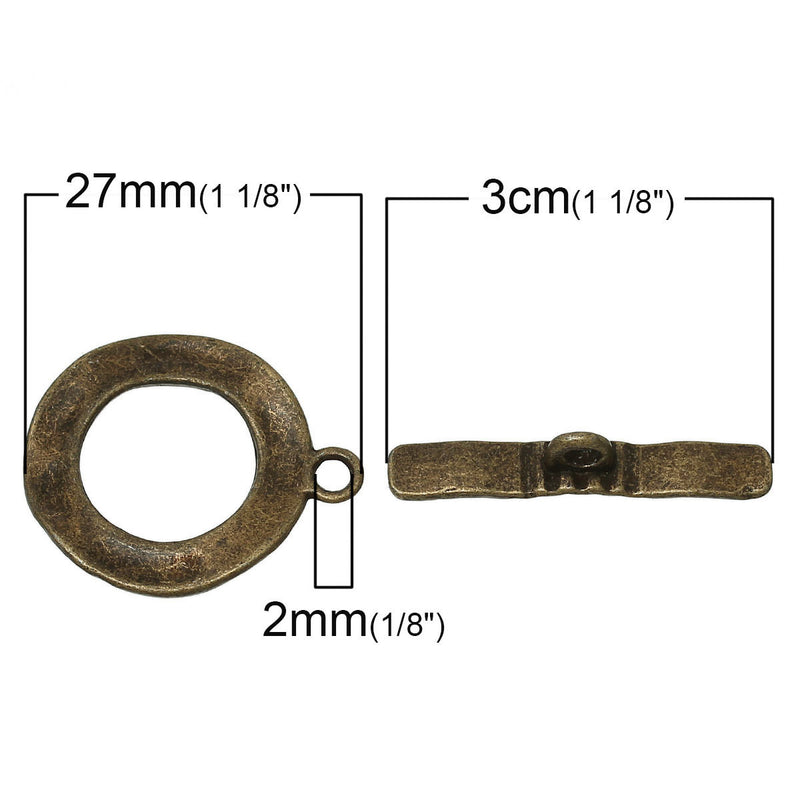 Bronze HAMMERED CIRCLE Toggle Clasp Connectors, fcl0154a