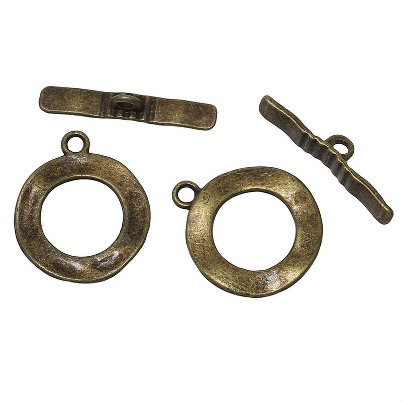 Bronze HAMMERED CIRCLE Toggle Clasp Connectors, fcl0154a