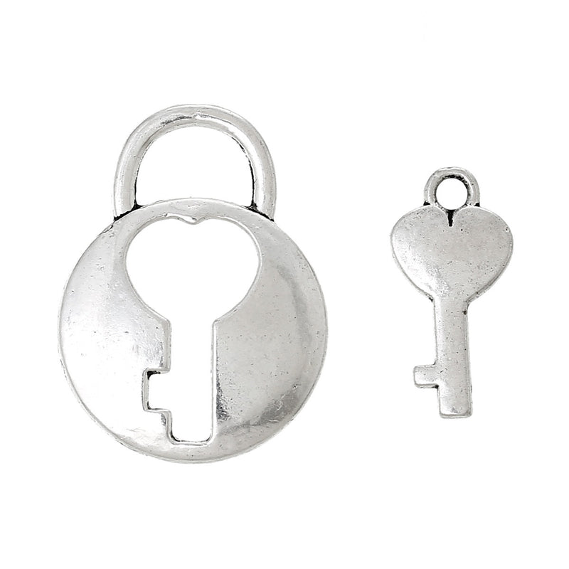 Silver LOCK and KEY Toggle Clasp Connectors, fcl0155