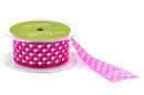 1-1/2" inch wide HOT PINK Ribbon Sheer Organza with White Polka Dots, 2 yards (6 feet)  rib0119