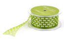 1-1/2" inch wide LIME GREEN Ribbon Sheer Organza with White Polka Dots, 2 yards (6 feet)  rib0123