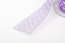 1-1/2" inch wide LAVENDER PURPLE Ribbon Sheer Organza with White Polka Dots, 2 yards (6 feet)  rib0121