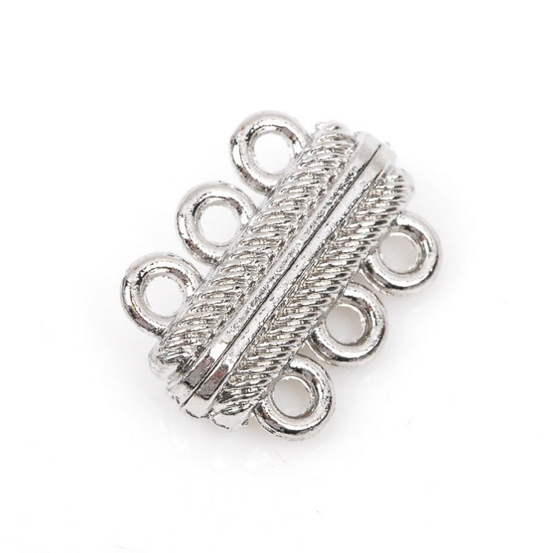1 Silver Tone 3-Strand Magnetic Rectangle Connector Clasp, 23mm x 16mm for Multi Strand Bracelets and Necklaces  fcl0148