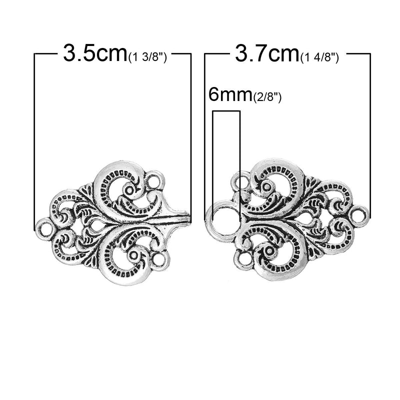 2 Pairs of Silver Filigree Style Connector Clasps, hook and eye clasp, fcl0153