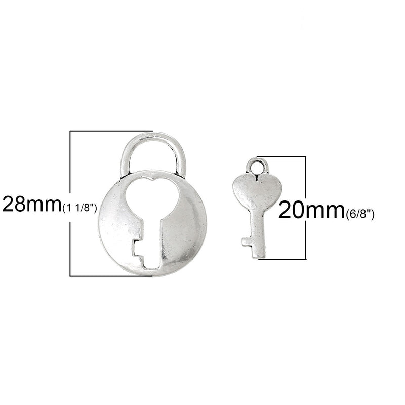 Silver LOCK and KEY Toggle Clasp Connectors, fcl0155