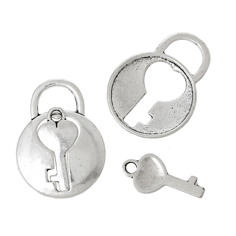 Silver LOCK and KEY Toggle Clasp Connectors, fcl0155