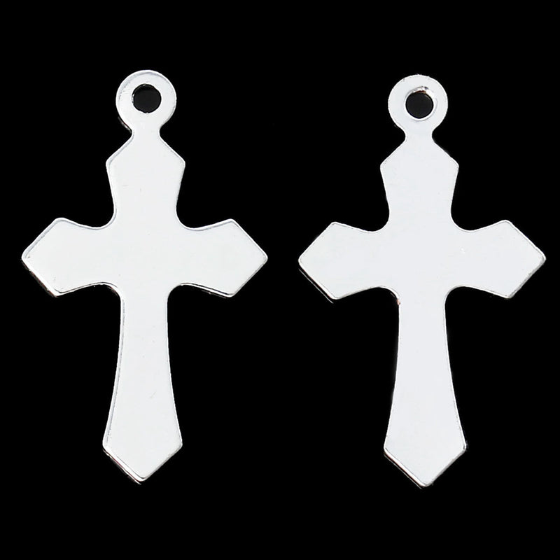 10 Silver Plated Cross Charm Pendants,  7/8" long chs1988a