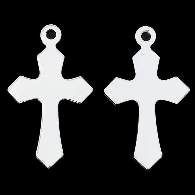 30 Silver Plated Cross Charm Pendants,  7/8" long bulk package, chs1988b