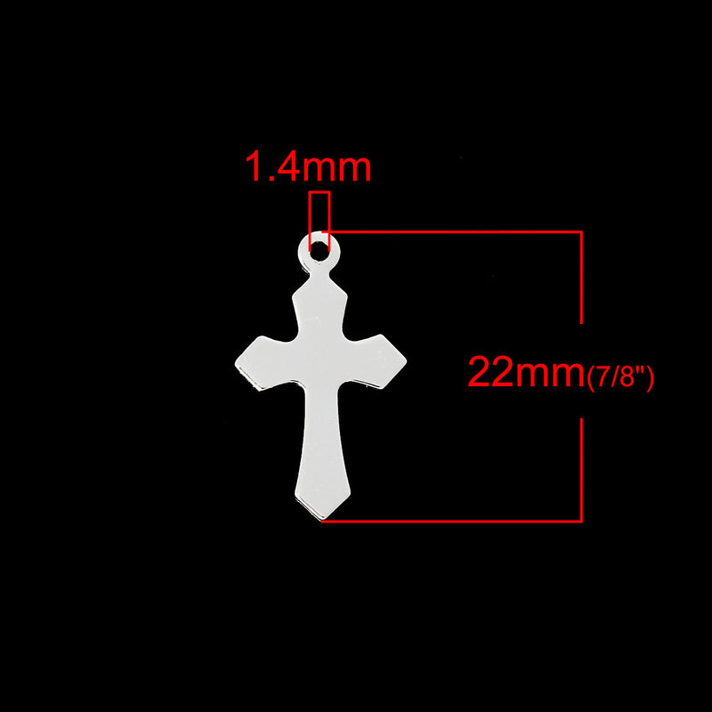 30 Silver Plated Cross Charm Pendants,  7/8" long bulk package, chs1988b