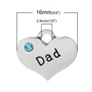 20 Bulk Antique Silver Blue Rhinestone "Dad" Heart Charm Pendant 17x15mm  chs2001b