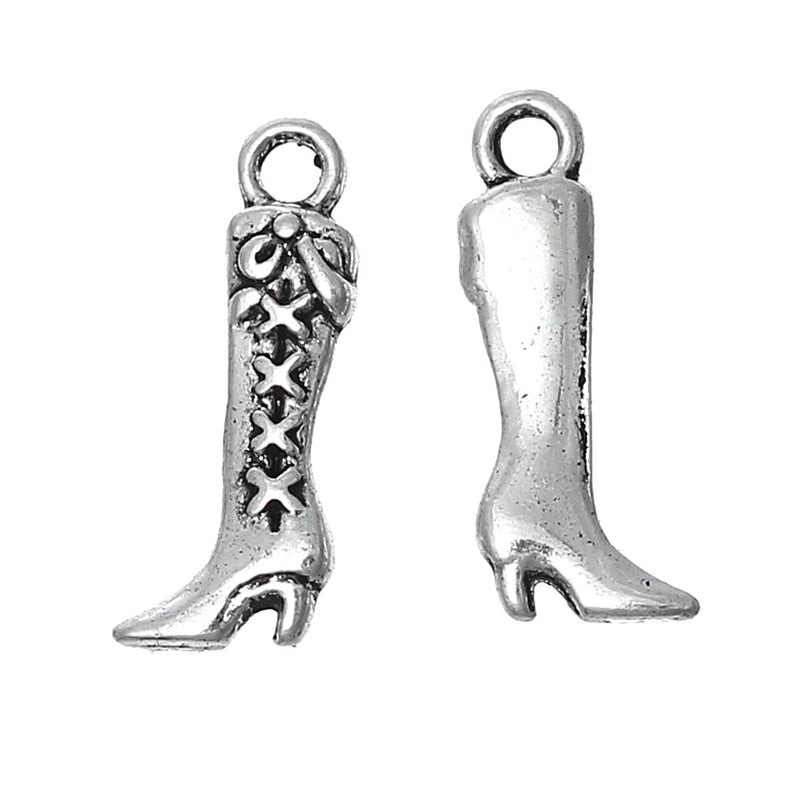 10 Silver Old Fashioned LADIES BOOT Shoe Charm Pendants chs1996