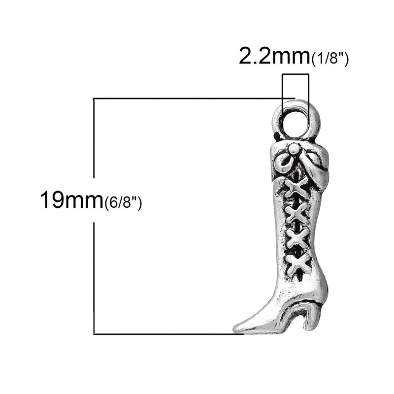 10 Silver Old Fashioned LADIES BOOT Shoe Charm Pendants chs1996