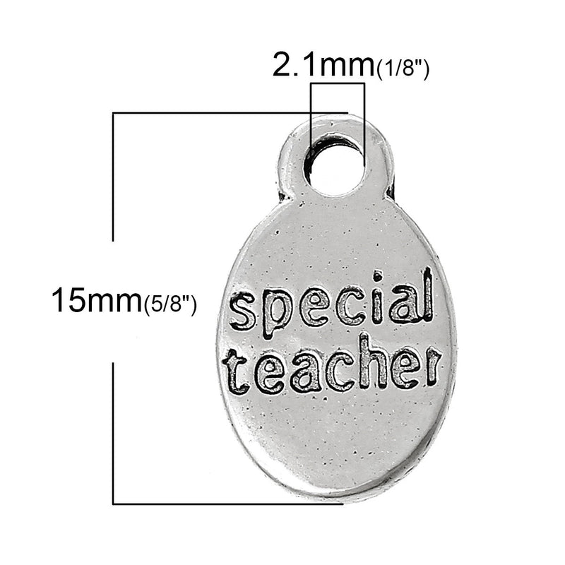 10 Oval SPECIAL TEACHER Pewter Charm Pendants, Stamped Words charm chs2185