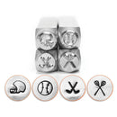 Set of 4 SPORTS Design Stamps, ImpressArt Metal Design Stamps, 4-pack, 6mm, baseball, football helmet, hockey, lacrosse, tol0393