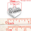 20 Bulk Silver Tone Rhinestone Stamped "princess" Heart Charm Pendant crystal accent chs2011b