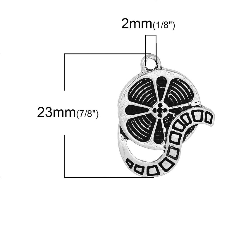 5 FILM REEL Charms, Silver Tone Metal Pendants . Movie Theater Charms chs2020