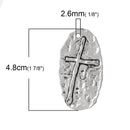 5 Hammered Silver Cross Pendant Charms, large oval 1-7/8" long chs2022