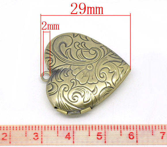 2 Antique Bronze Swirl Pattern Heart Picture/ Photo Frame Locket Pendants 29x29mm (Fits 21x17mm) CHB0395