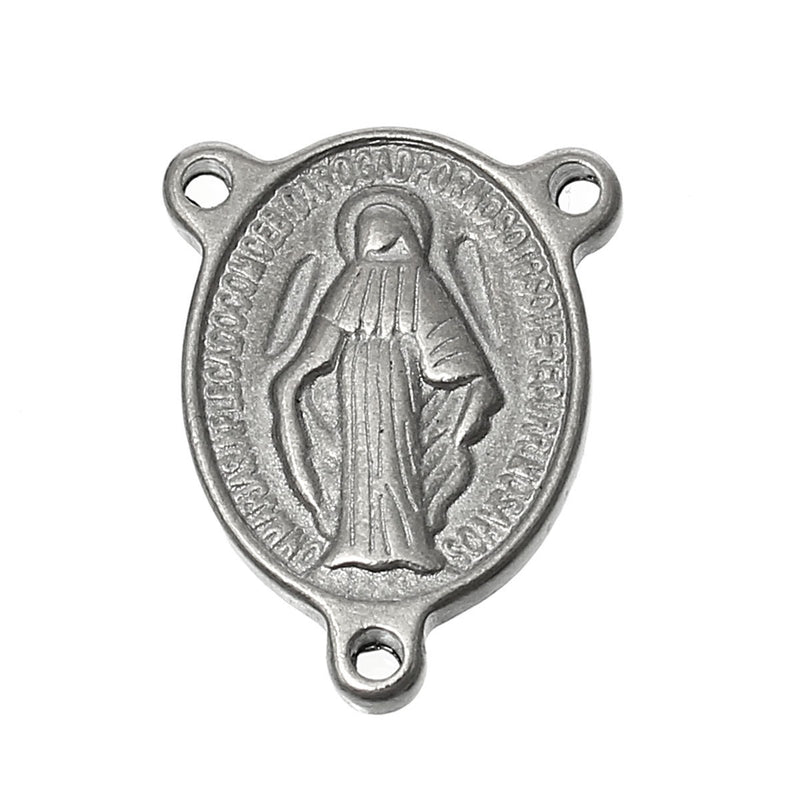 5 Silver Stainless Steel ROSARY CENTERPIECE Virgin Mary, Oval Tripiece, Charm Pendants, connector link chs2023