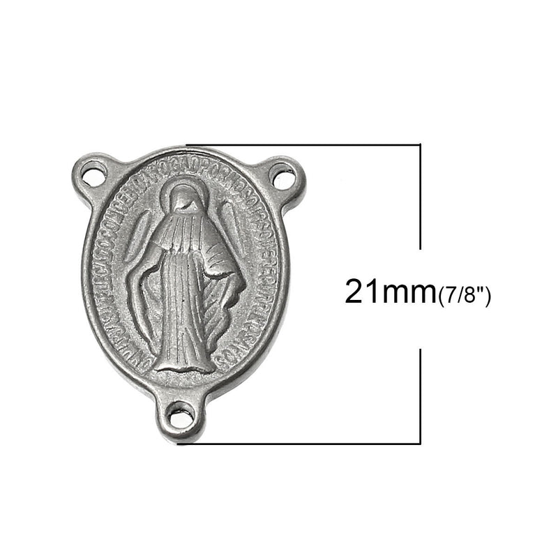 5 Silver Stainless Steel ROSARY CENTERPIECE Virgin Mary, Oval Tripiece, Charm Pendants, connector link chs2023