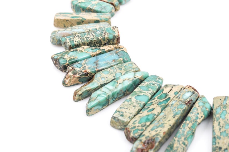 Aqua Terra Jasper Gemstone Stick Beads, polished natural gemstone, blue green stone, 1/2" to 2-1/2" full strand, about 48 beads, gja0074
