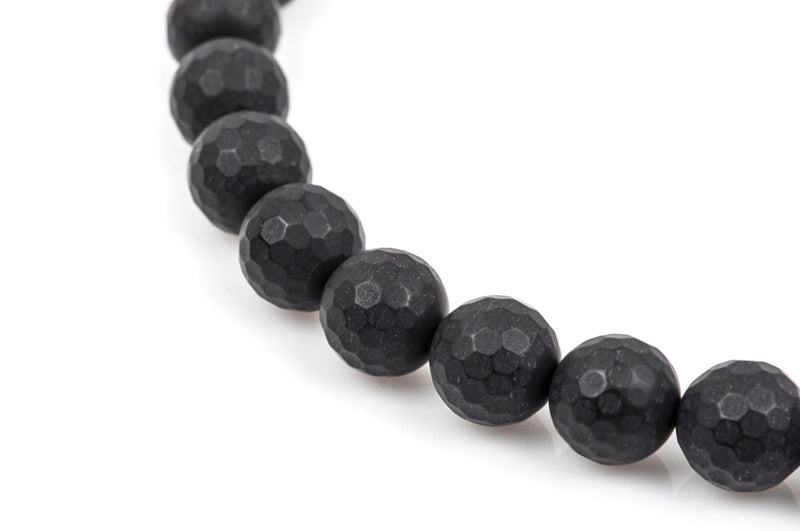 8mm Round MATTE BLACK ONYX Beads, Faceted, full strand, gon0025