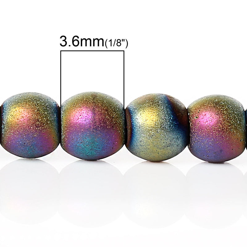 4mm Round Titanium Matte MARDI GRAS HEMATITE Gemstone Beads, full strand  ghe0093