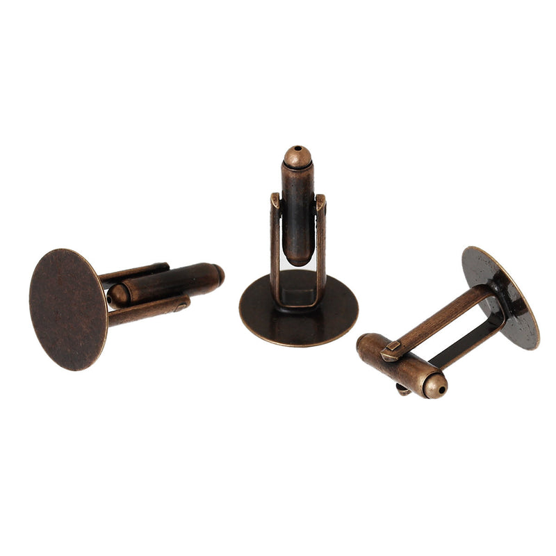 10 Copper CUFF LINKS Blanks, CUFFLINKS with 15mm Pad  fin0446