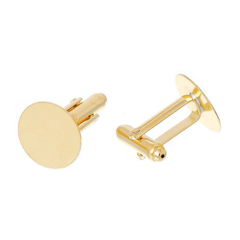 10 Gold Plated CUFF LINKS Blanks, CUFFLINKS with 15mm Pad  fin0445