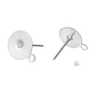 100 Stainless Steel Post Earring Blanks with Loop, includes Rubber Stopper backers, silver metal  (50 pairs), fits 8mm cabochon, fin0449