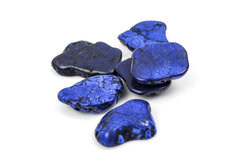 6 Royal Blue HOWLITE Slab Shape Gemstone Beads, magnesite, about 1" how0383a