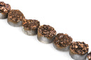 5 Golden Bronze DRUZY ROCK CRYSTAL Quartz Round Beads, flat back cabochons,  12mm gdz0103