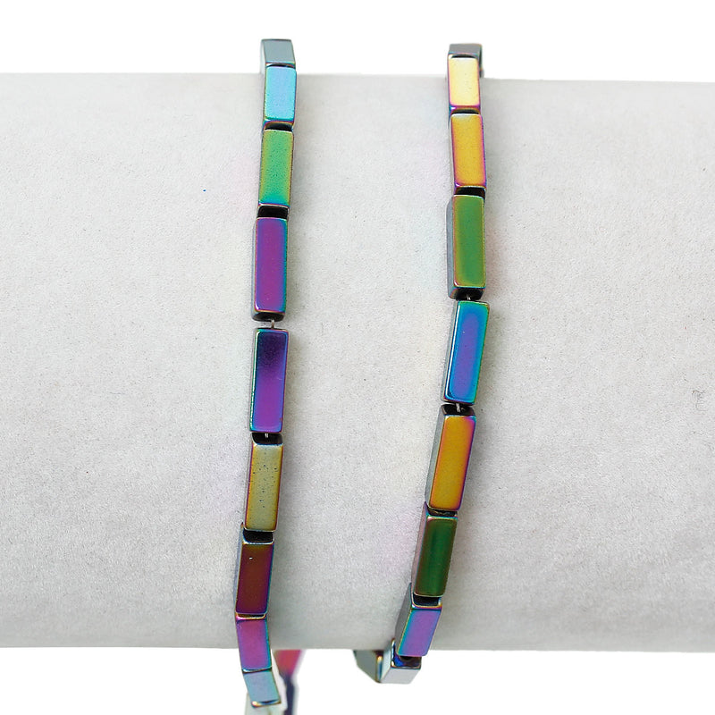 9x3mm Titanium Coated HEMATITE Gemstone RECTANGLE Column Bar Beads . genuine carved stone, full strand, about 46 beads, ghe0092