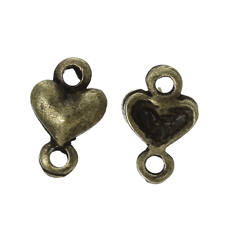 20 Small Antique Bronze Puffy Heart Charm Tags, 2-hole connector links 10x6mm  chb0397