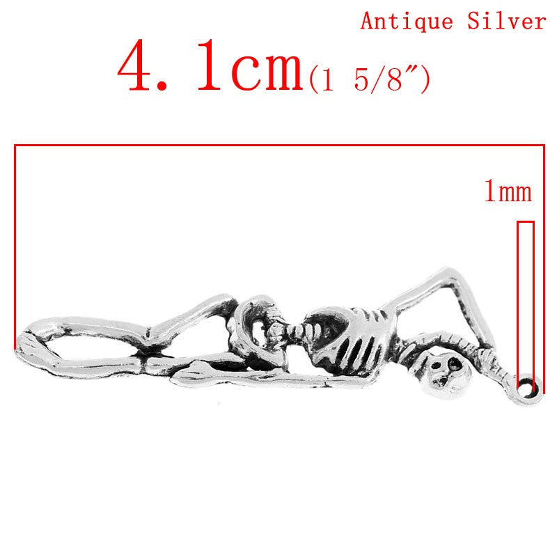 8 SKELETON with NOOSE Charms Pendants, Hanging Skeleton, Silver Tone Metal   chs2026