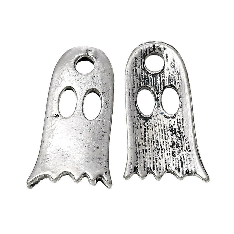 10 GHOST Charms Pendants, Halloween Charms, Silver Tone Metal   chs2027