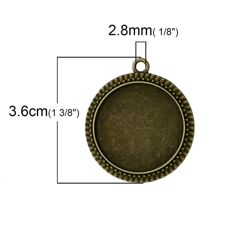 5 Bezel TRAYS for Resin, Cabochons, antique bronze, fits 25mm (1") round cabochon inside tray chb0400