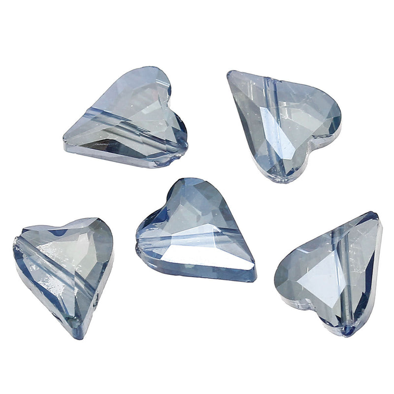 12x10mm HEART Crystal Beads, Glass Beads, BLUE Vitrail, drilled diagonally, 30 beads  bgl1275
