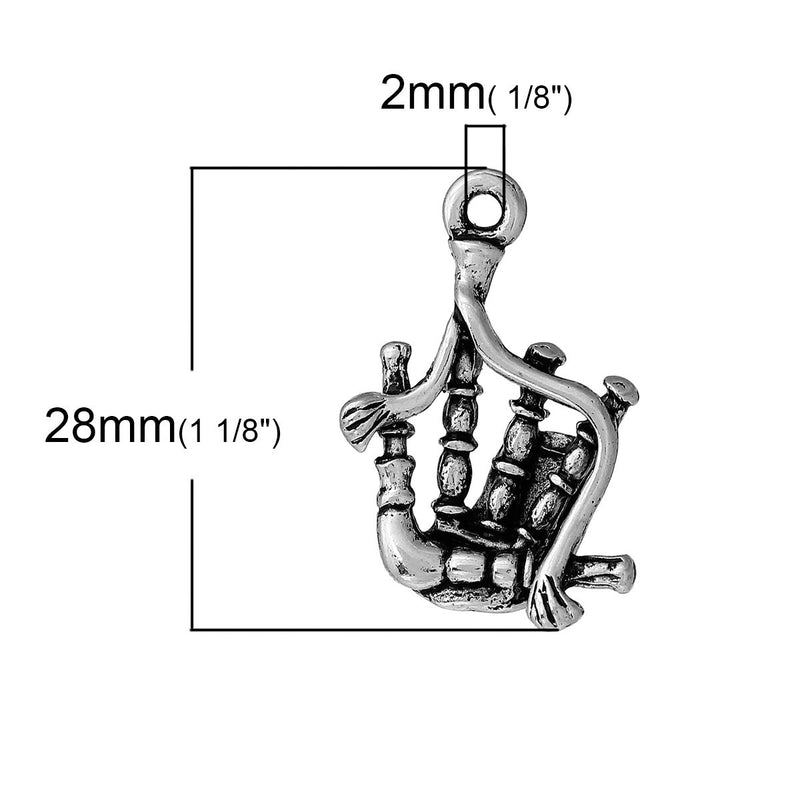 5 BAGPIPES Charms Pendants, Music Instrument, Silver Tone Metal   chs2029