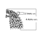 5 Large WOLF HEAD Charms Pendants, antiqued silver metal, 1-3/4"   chs2030