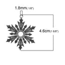 5 SNOWFLAKE Bezel Charm Pendants, Trays for Cabochons, antique silver, fits 10mm round cabochon inside tray, chs2034