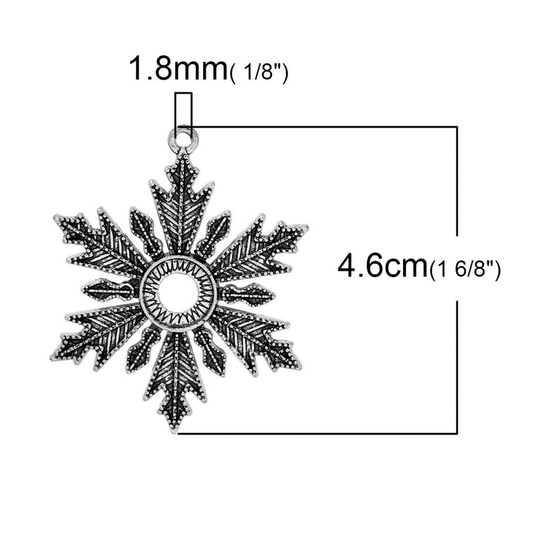 5 SNOWFLAKE Bezel Charm Pendants, Trays for Cabochons, antique silver, fits 10mm round cabochon inside tray, chs2034