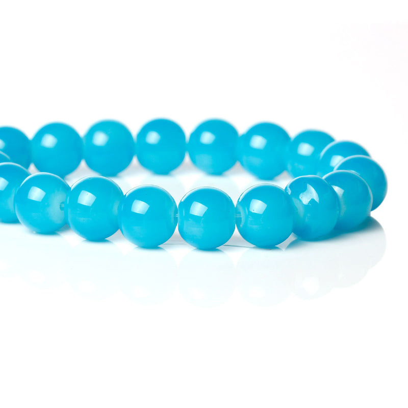 10mm Bright TURQUOISE BLUE Glass Beads, Round, 32" strand (about 86 beads)  bgl1277