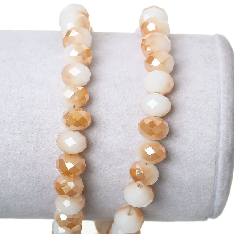 6x4.5mm Opal WHITE and CHAMPAGNE AB Glass Rondelle Beads, faceted, full strand, half tone color,  bgl1268