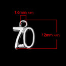 6 Number 70 Charms, Silver Plated Pendants, number seventy, chs2043