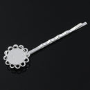 20 Silver Plated Metal Bobby Pins Hair Clips, hair pin, bezel fits 12mm round cabochons fin0453