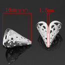 20 Filigree Bead Cones, bead caps, bright silver plated, 16mm long, opening is 16x11mm adjustable fin0454