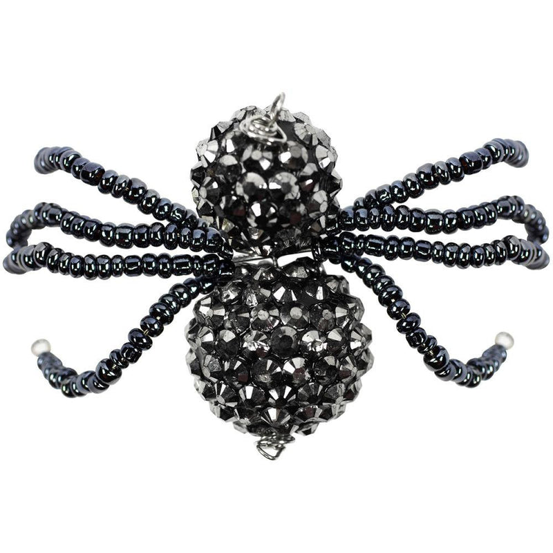 1 BLACK Bead SPIDER charm pendant, pave beads, seed beads, cho0120